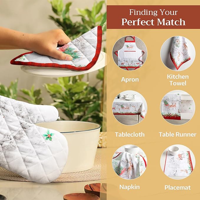 Maison d' Hermine Pot Holders 100% Cotton Heat Resistant Potholders 8" x 8" Hot Pads with Loop for Thanksgiving Christmas Decorations BBQ Cooking Handling Hot Pans (Pack of 1, Christmas Tradition)