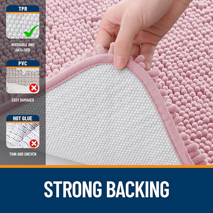 OLANLY Bathroom Rugs 44x24, Extra Soft Absorbent Chenille Bath Rugs, Rubber Backing Quick Dry, Machine Washable Bath Mats for Bathroom Floor, Tub and Shower, Home Decor Accessories, Dusty Rose