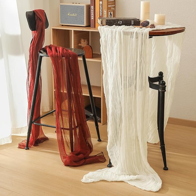 Leetaltree 10 Pack Terracotta Cheesecloth Table Runner, 35x120 Inch Boho Rustic Cheese Cloth Table Runner, Decorative Table Runners for Bridal Baby Shower Decorations or Wedding Table Decorations