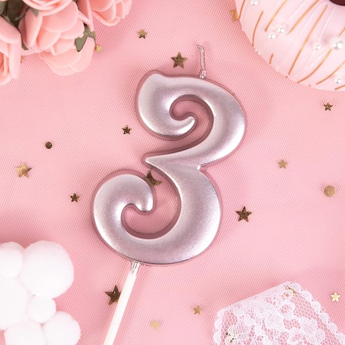 PHD CAKE 2.76 Inch Elegant Rose Gold 3 Number Birthday Candles, Rose Gold Number Candles, Cake Number Candles, Party Celebration