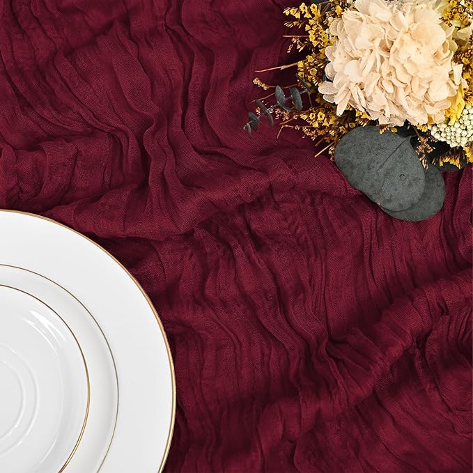 12 Pack Burgundy Table Runners 10Ft Cheesecloth Table Runner Rustic Gauze Table Runner Romantic Long Sheer Fabric Cheese Cloth Table Runner for Wedding Party Bridal Baby Shower