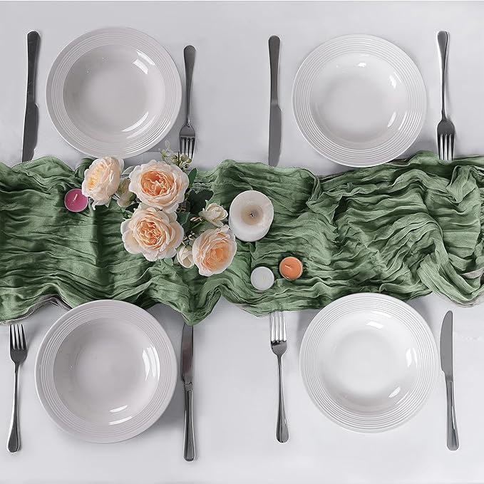 6 Pack Cheesecloth Table Runner 9ft,17 x 108 inch Gauze Table Runner Rustic Romantic Wedding Runner for Wedding Bridal Shower Fall Decoration,Dark Sage Green