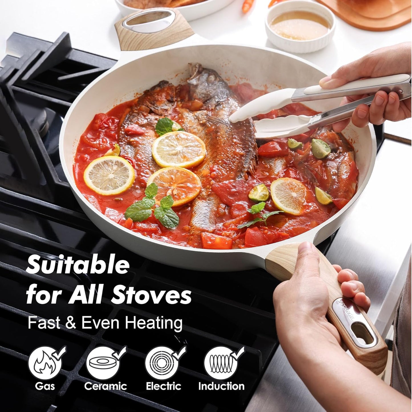 SENSARTE Ceramic Nonstick Frying Pan Skillet 12.5Inch Non Stick Pan with Ergonomic Handle, Non-toxic Healthy Large Cooking Chef's Pan, Free of Intentionally Added PFOA/PFAS/PTFE, Induction Compatible