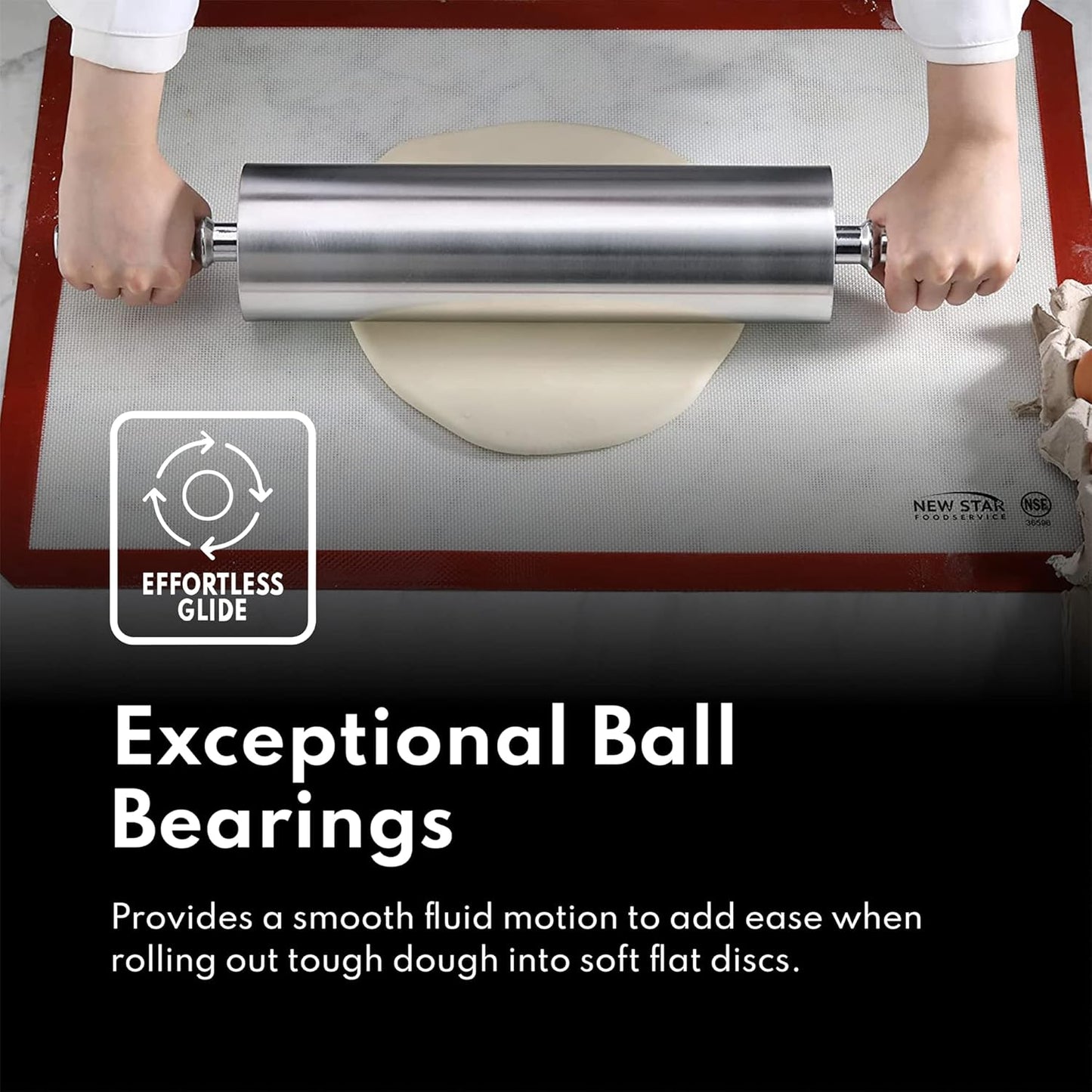 New Star Foodservice Extra Heavy Duty Restaurant Aluminum Rolling Pin, 18", Silver