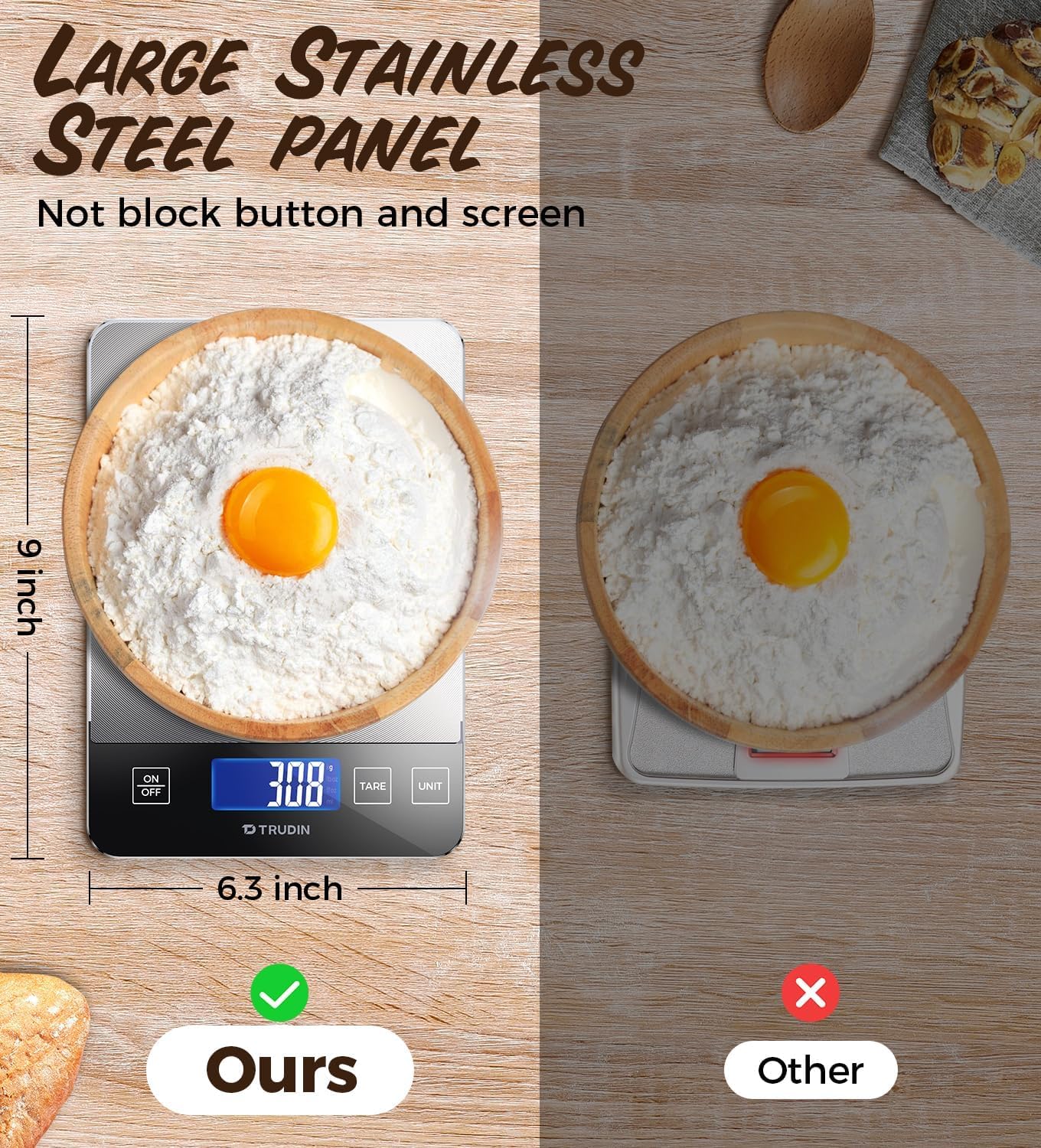 NASA-Grade 33lb Digital Kitchen Scale, Precisely Measures Grams and Ounces for Baking and Cooking, Waterproof Tempered Glass (Bright Black)
