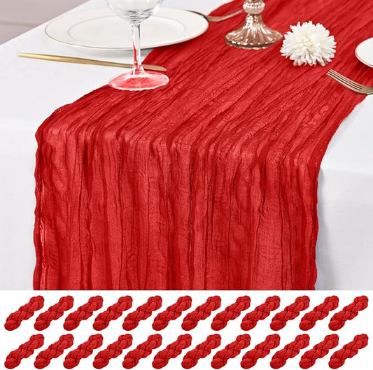 24 Pack Red Table Runner 10Ft Cheesecloth Table Runner Rustic Gauze Table Runners Romantic Long Sheer Fabric Cheese Cloth Table Runners for Wedding Party Bridal Baby Shower