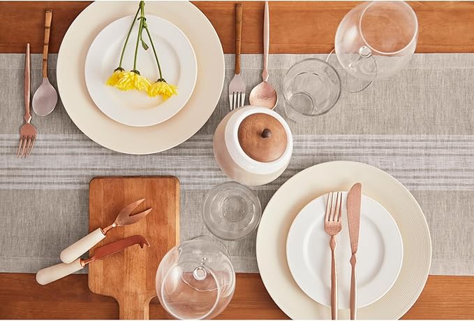 Solino Home Linen Table Runner 72 Inches Long - 100% Pure Linen White and Natural Farmhouse Table Runner 14 x 72 Inch for Dining, Dresser, Christmas, New Year