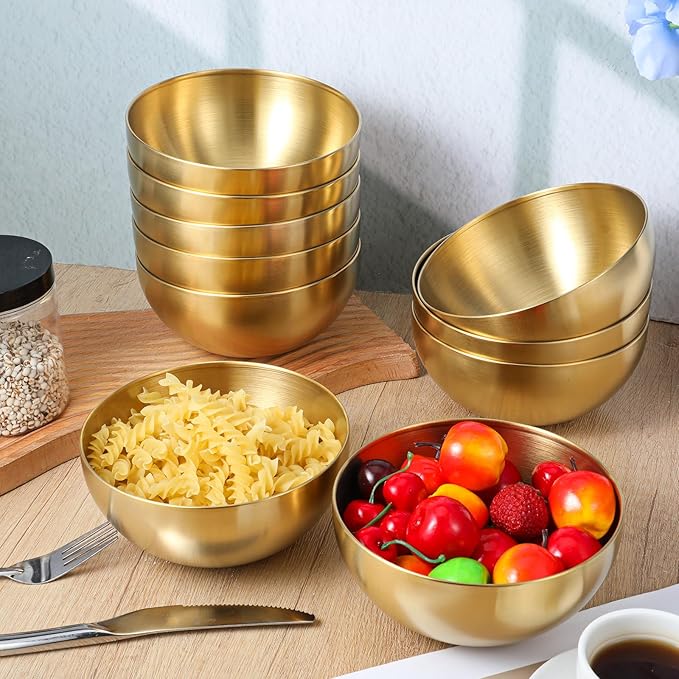 10 PCS Gold Mixing Bowls, 5.9 Inch Gold Serving Bowls Decorative Metal Stainless Steel Bowl Facial Bowl Esthetician for Mixing, Soup, Dessert, Cereal, Fruit, Snack, Christmas