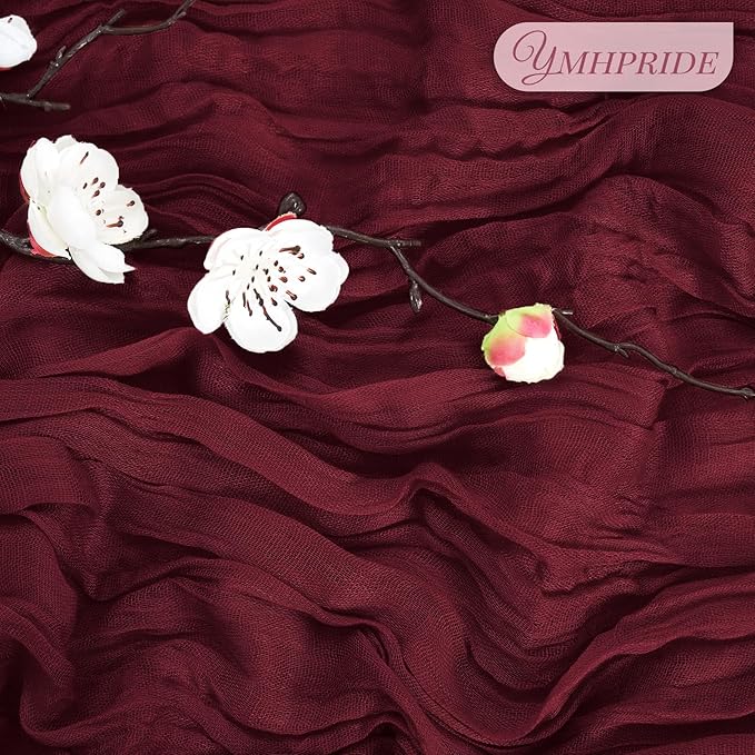 12 Pack Cheesecloth Table Runner 35 x 70 inch Long Boho Cheese Cloth Gauze Table Runners Semi Sheer Table Runner for Wedding Decor, Bridal Shower, Birthday Party (Burgundy)