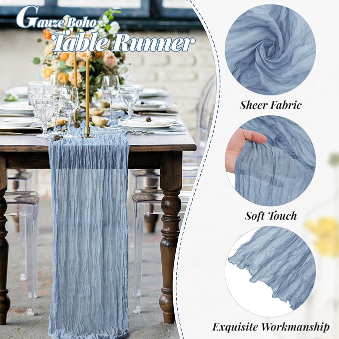 Aktor 6 Pack Dusty Blue Cheesecloth Table Runner 10Ft Gauze Table Runner Boho Semi Sheer Cheese Cloth Fabric Runners for Wedding Birthday Baby Shower Party Table Decoration（Dusty Blue）