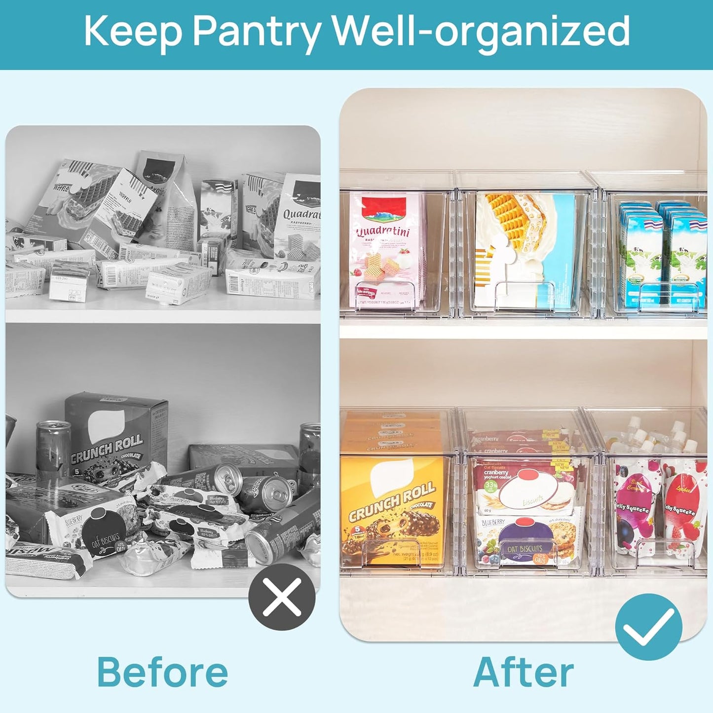 Vtopmart 2Pack Large Stackable Kitchen Pantry Storage Drawers, Clear Organizer Bins with Handles, Acrylic Drawer Organizers for Kitchen Pantry, Bathroom Undersink, Cabinet Organization and Storage