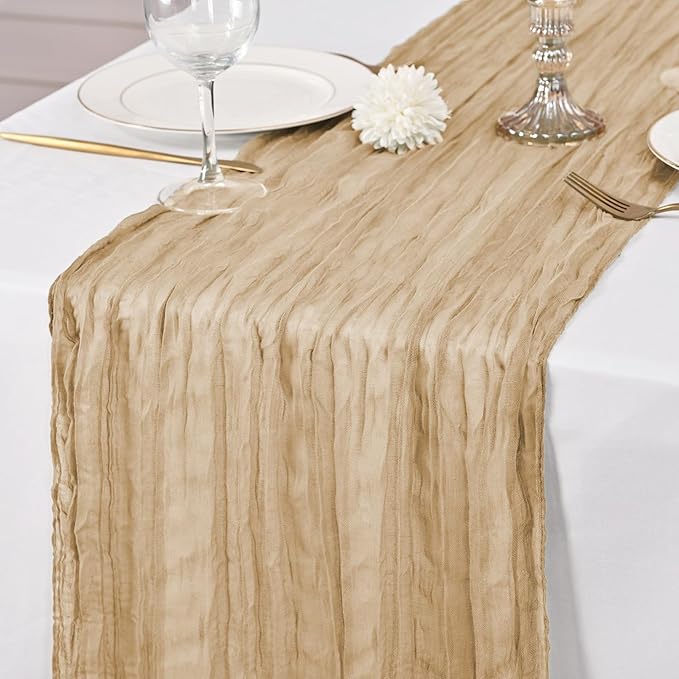 24 Pack Beige Table Runner 10Ft Cheesecloth Table Runner Rustic Gauze Table Runners Romantic Long Sheer Fabric Cheese Cloth Table Runners for Wedding Party Bridal Baby Shower