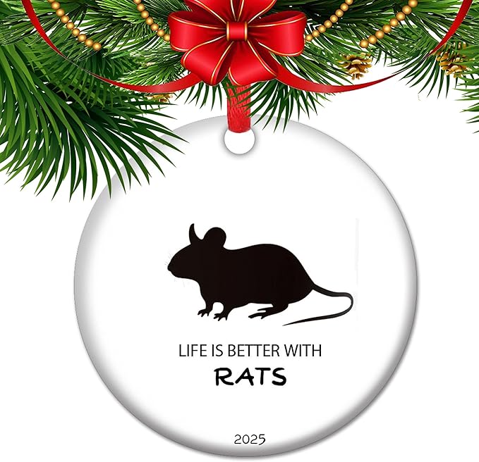 Rat Lover Christmas Ornament 2025 Life is Better with Rats Gift Funny Rodent Enthusiast Present Ceramic Keepsake Pet Owner Decor