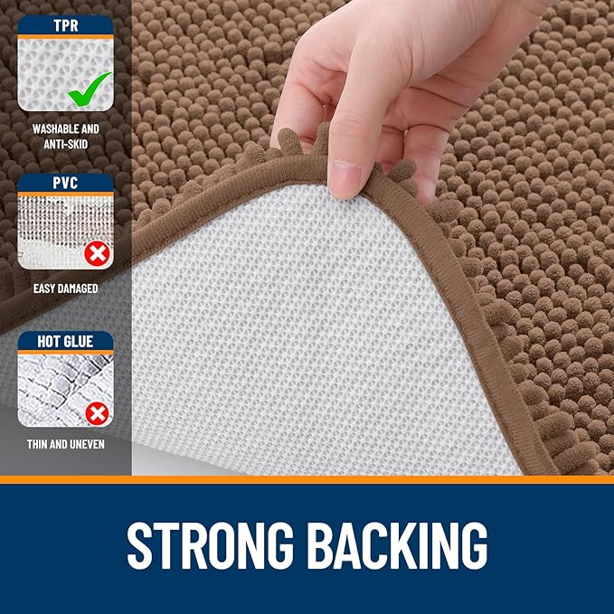 OLANLY Bathroom Rugs 44x24, Extra Soft Absorbent Chenille Bath Rugs, Rubber Backing Quick Dry, Machine Washable Bath Mats for Bathroom Floor, Tub and Shower, Home Decor Accessories, Mocha