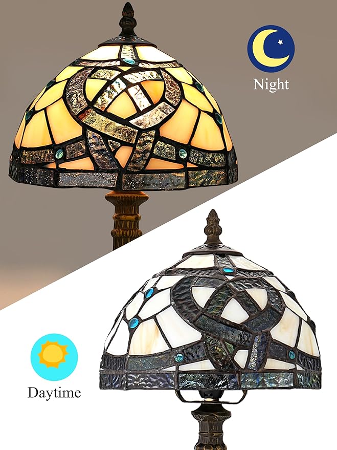 KY&BOSAM Tiffany Table Lamps Irish Celtic17500 Lumens UL Style Light Stained Glass Lamp Shade +E26 Bulb Holder+ Metal Base 8*8*14Inch Family Bedroom Living Room Office Memory St Patrick's Day Decor