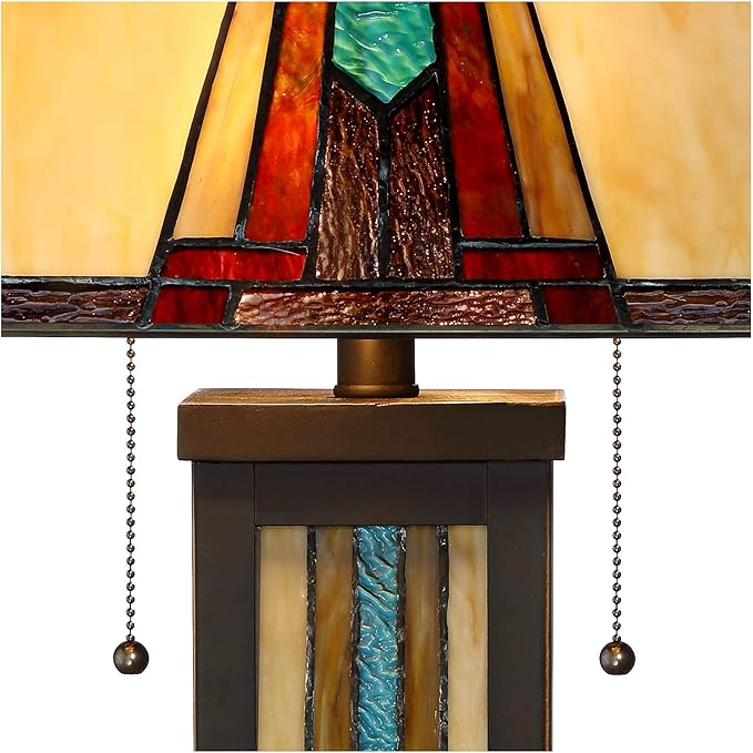 Robert Louis Tiffany Ranier Mission Tiffany Style Table Lamp with Nightlight 25" High Bronze Brown Antique Stained Art Glass for Living Room Bedroom House Bedside Nightstand Home Office Family