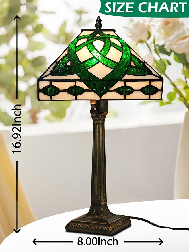 KY&BOSAM Tiffany Table Lamps Irish Celtic 17500 Lumens UL Tiffany Style lamp Light Stained Glass Desk Lamp Shade E26 Bulb Holder Metal Base 8.5*8.5*18 Memory Bedroom Home Office St Patrick's Day Decor