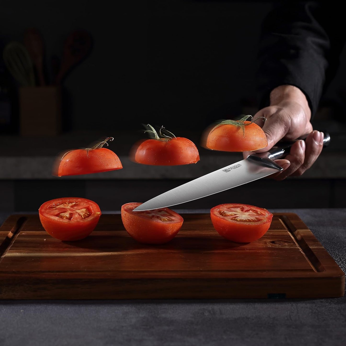 PAUDIN Kitchen Knives Set, Switzer 3-Piece Chefs Knife Set High Carbon Stainless Steel with Ultra Sharp Blade & Plastic Handle Professional Chef Knives