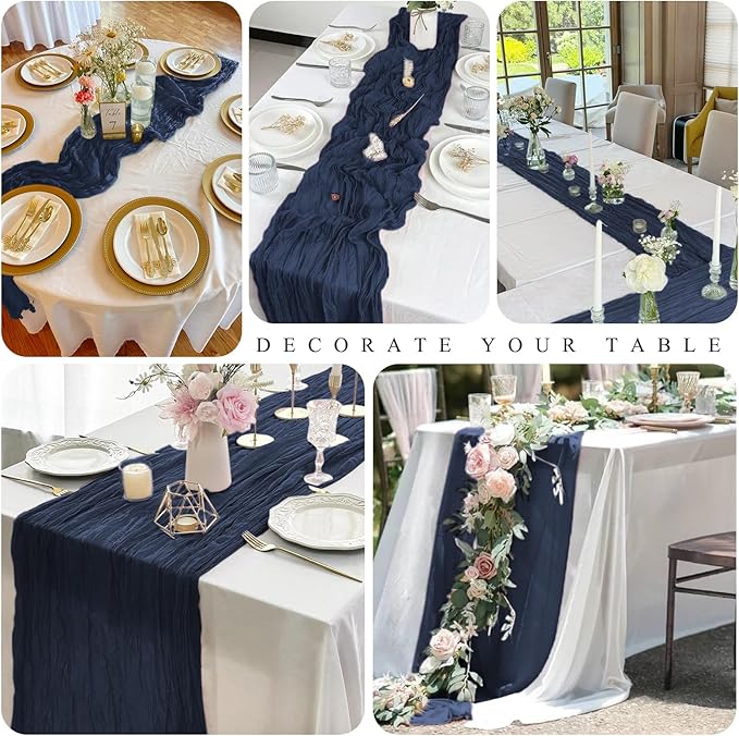 20 Pack Cheesecloth Table Runner Navy Blue, Rustic Boho Gauze Fabric Table Runner Romantic Table Runner For Wedding, Festival, Birthday, Anniversary, Dinner and Outdoor Events (17.7 x 108 inch)