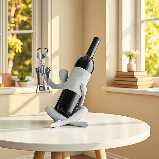 XINXUAN Abstract Wine Bottle Holder Home Decor, Resin Hollow-Out Design Decorative Wine Rack (White)