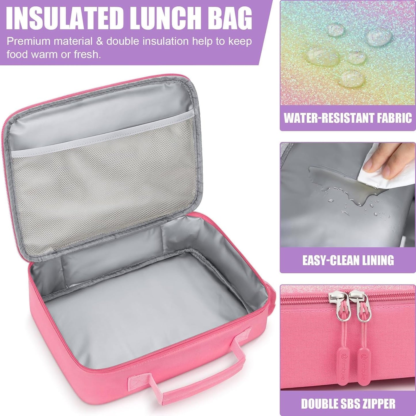 Fimibuke Kids Bento Snack Lunch Box with 4 Compartment, Insulated lunch Bag, Stainless Steel Vacuum Thermos Food Jar, Ice Pack, Utensils Set, Birthday Gift for Age 3-12 Back to School Toddler Girl Boy