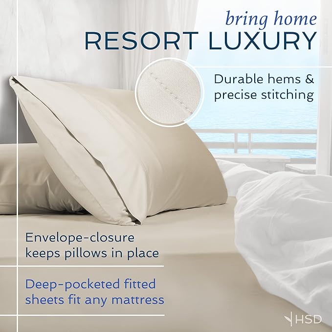 Hotel Sheets Direct 4 Piece Bed Sheet Set King Size, 100% Viscose Derived from Bamboo Sheets Set with 2 Pillowcases, Cooling & Breathable Luxury Bedding, Moisture-Wicking & Silky Soft, Light Yellow