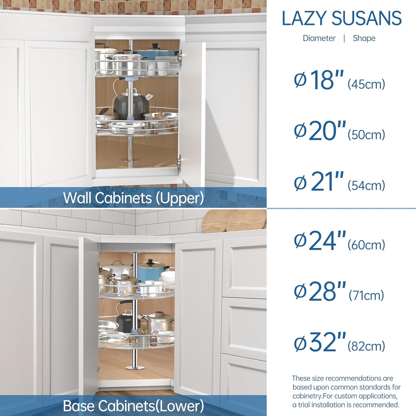 21 1/4" Lazy Susan Turntable for Cabinet, Full Circle Corner Cabinet Lazy Susan Replacement Shelves Rotating Rack for Corner Base, Fits Cabinets Over 23"