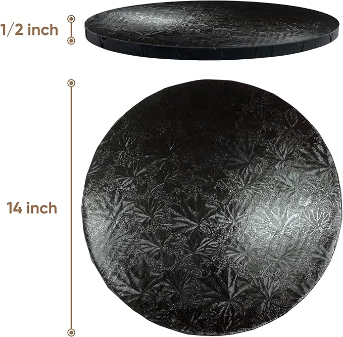 Cakebon Cake Boards - Sturdy 1/2 Thick Drums - 14 Inch Professional Fully Wrapped Edges Black 3-Pack