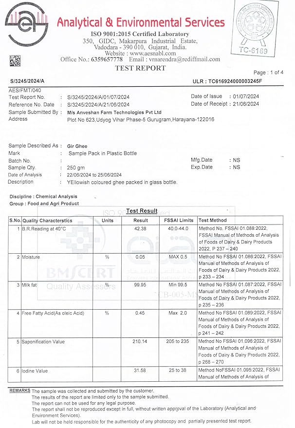 Anveshan A2 Gir Cow Ghee 500ML | Grass-Fed | Pasture-Raised | Gut Friendly | Keto Friendly | High Smoke Point | Sustainably Sourced | Casein Free | Clarified Butter