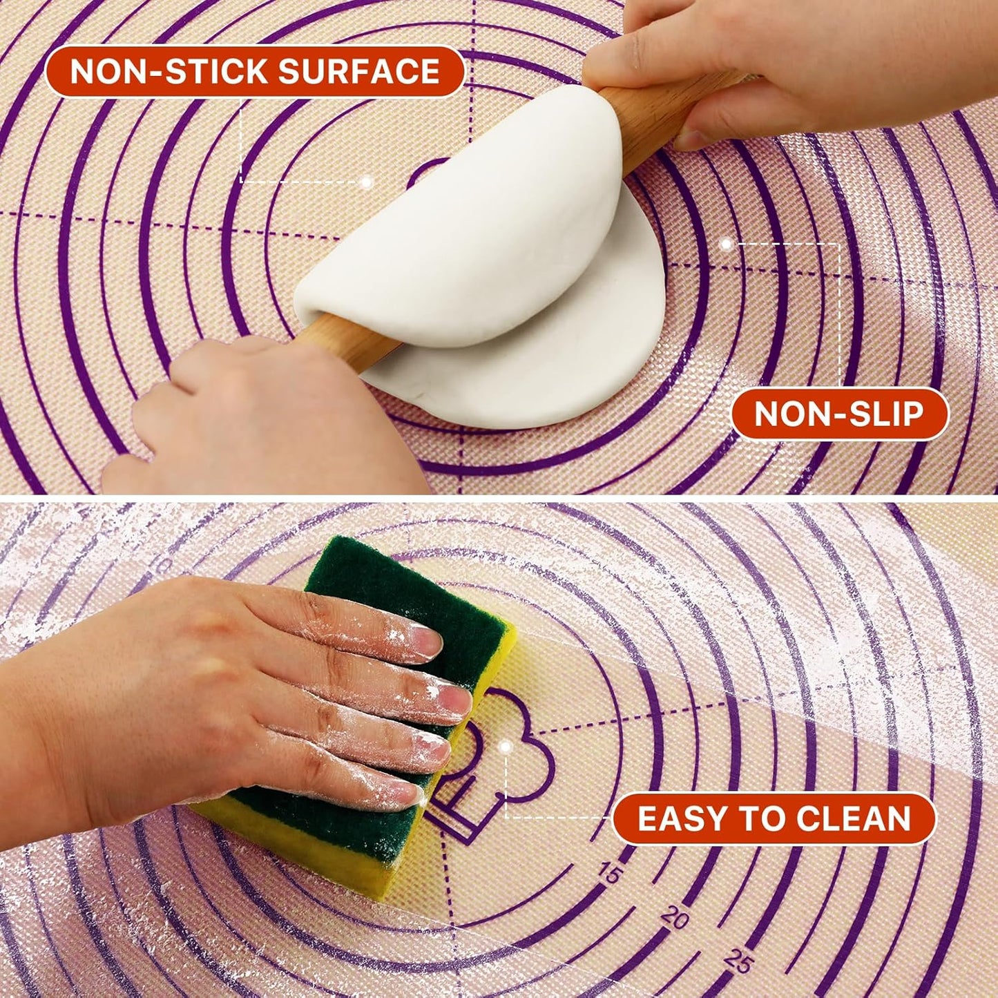 Baking Mat, 24" x36" Silicone Extra Large Non Stick Baking Sheet Mat with Measurement Non-slip Dough Rolling Mat,Reusable Food Grade Silicone Counter Mat for Making Cookies,Macarons,Bread and Pastry