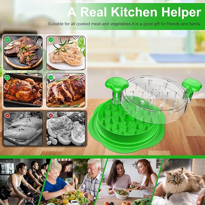 Chicken Shredder Large Chicken Breast Shredder Tool Twist with Brush&Fork, Visible Meat Shredder Machine, Strong Anti-Slip Strip, Ergonomic Handle, BPA Free, Suitable for Pork Beef Chicken(Green)