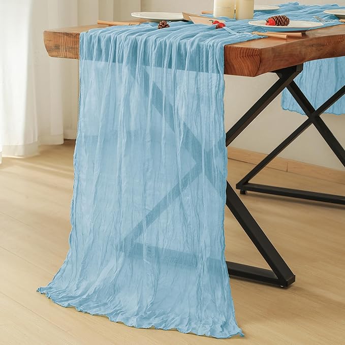 Leetaltree 6 Pack Blue Cheese Cloth Table Runner, 35x120 Inch Boho Rustic Cheese Table Runner, Table Runners for Bridal Baby Shower Decorations or Wedding Table Decorations