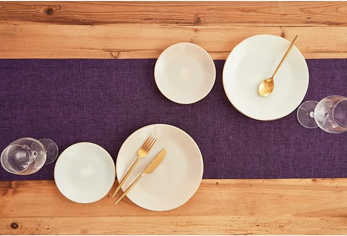Solino Home Linen Small Table Runner 60 Inches - Athena, 100% Pure Linen Grape Table Runner 14 x 60 Inch Ideal for Dresser and Coffee Tables - Winter, Holiday, Christmas
