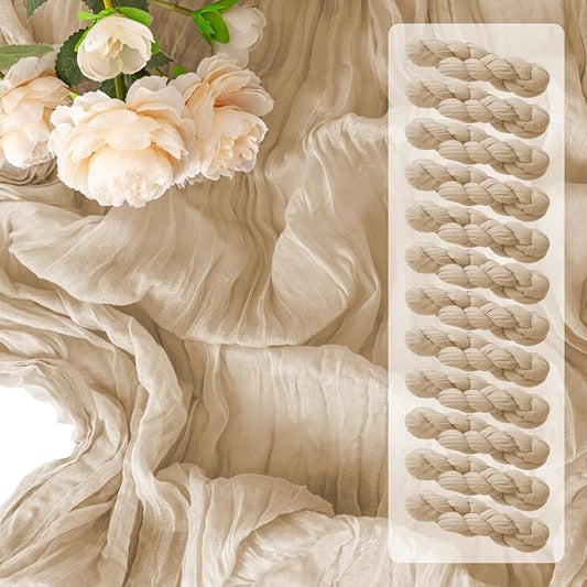12 Pack Beige Table Runner 10FT Cheesecloth Table Runner 21 x 120 inch Boho Gauze Cheese Cloth Table Runner Rustic Sheer Table Runner for Party Wedding Bridal Baby Shower Birthday Table Decor