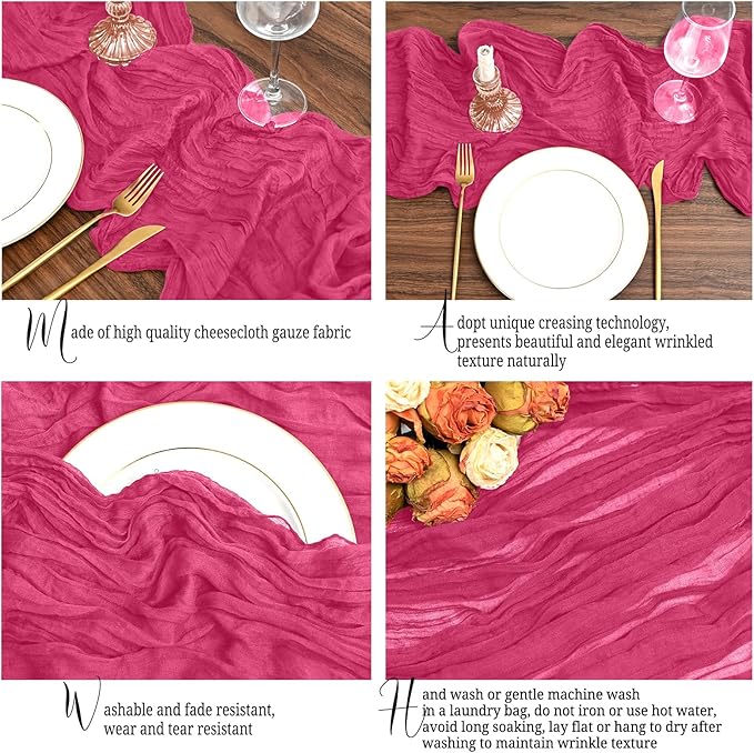 24 Pack Hot Pink Table Runner 10Ft Cheesecloth Table Runner Rustic Gauze Table Runners Romantic Long Sheer Fabric Cheese Cloth Table Runners for Wedding Party Bridal Baby Shower
