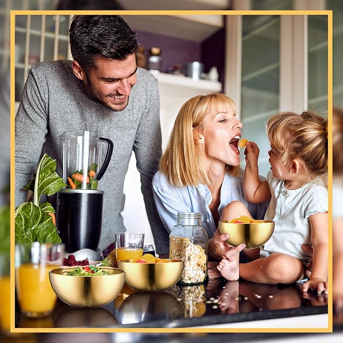 Nuogo 6 Pcs Stainless Steel Gold Mixing Bowls Christmas Gold Esthetician Bowls for Christmas First Holy Communion Wedding Party Facial Cereal Rice Noddle Fruit Cooking Baking Serving