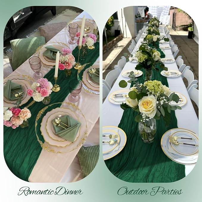 20 Pack Cheesecloth Table Runner Forest Green, Rustic Boho Gauze Fabric Table Runner Romantic Table Runner For Wedding, Festival, Birthday, Anniversary, Dinner and Outdoor Events (17.7 x 108 inch)