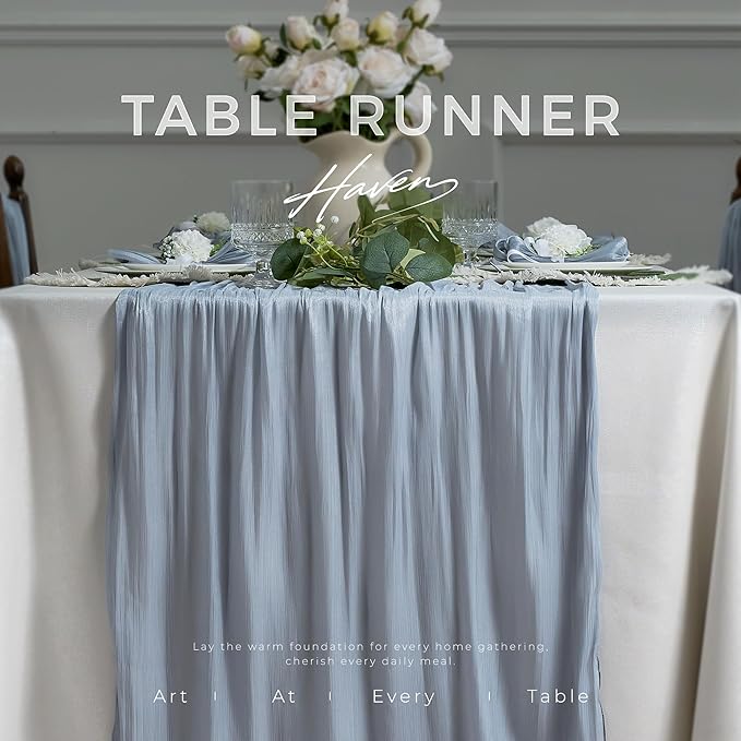 Leetaltree Dazzle Table Runner-Luxury Scarf Table Runner 120 Inch 10FT - Liquid Silk Shine, Elegant Gift Set with Card for Wedding, Christmas, Baby Shower,Holiday & Home Decor (Grayish Blue, 1 Pack)