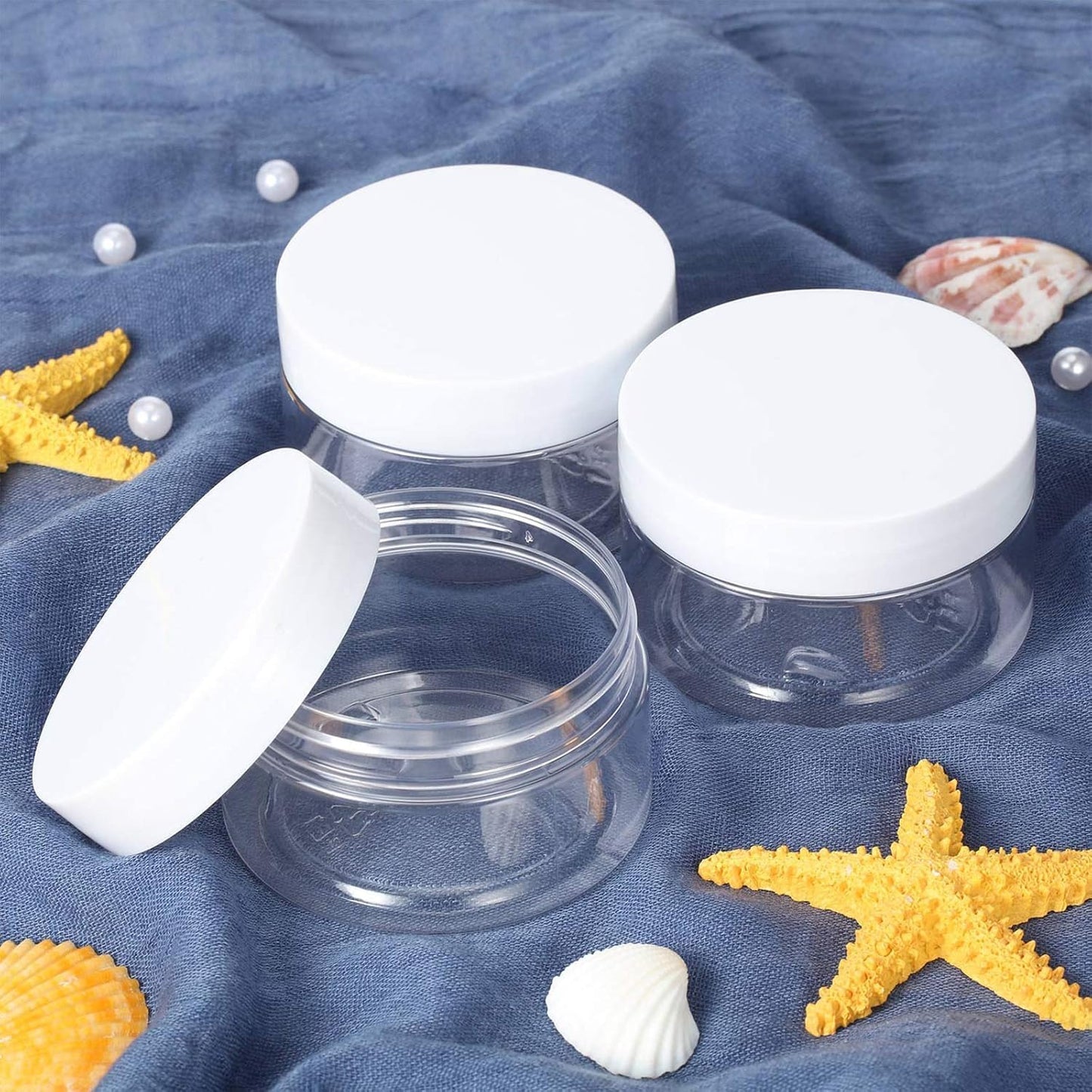 SATINIOR 6 Pack 5 Oz Plastic Jars Containers with Lids Wide-mouth Refillable Leakproof Reusable Round Empty Jars for Travel Cosmetic Dry Food Spice Candy Cookie Home Kitchen Organizing (White)