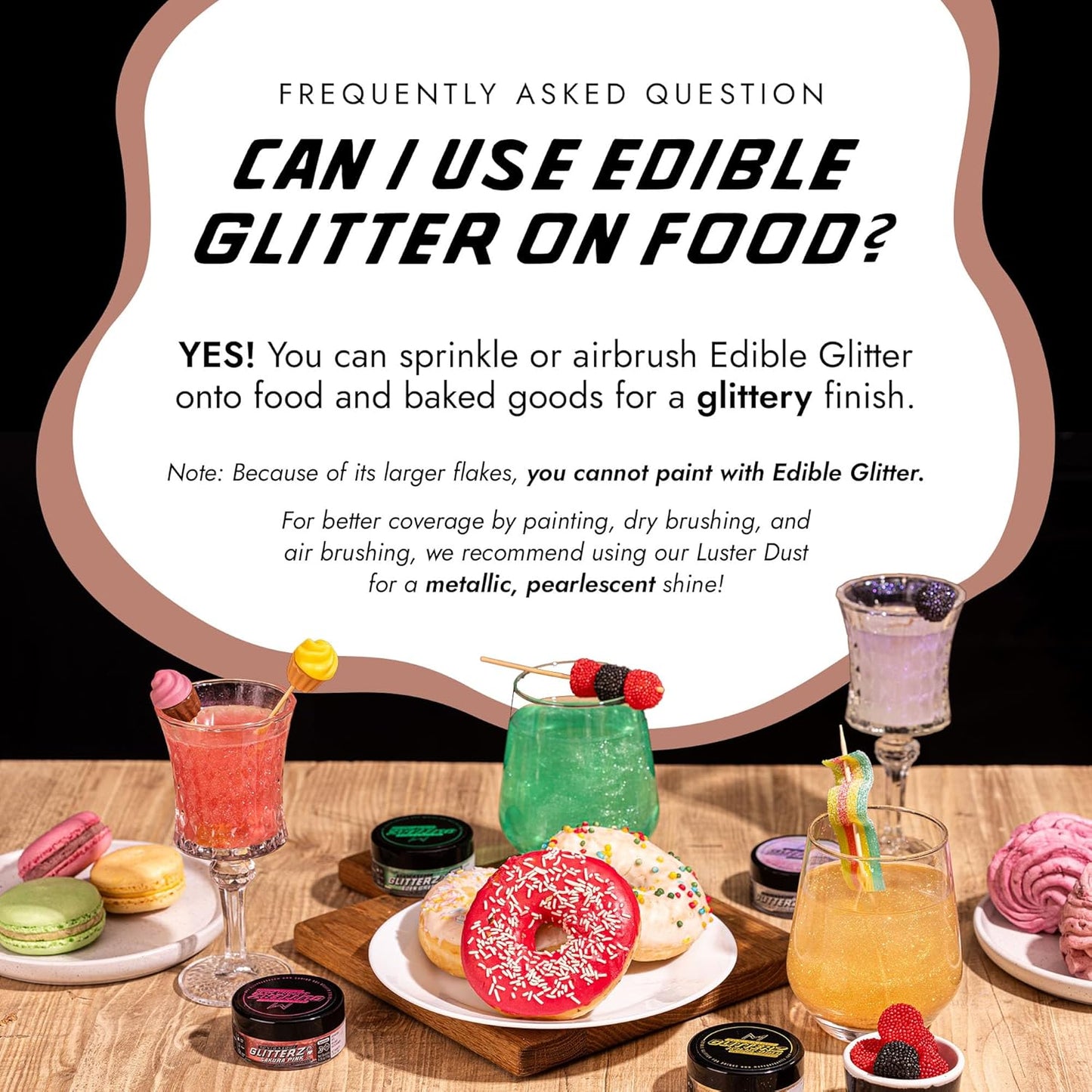 MONÉGASQUE Brown Edible Glitter for Drinks 10g – Halloween Edible Glitter for Cakes & Cocktails – Brown Sprinkles for Food & Cake Decorating – Drink Shimmer Powder Spray Dust for Cocktail Decorations