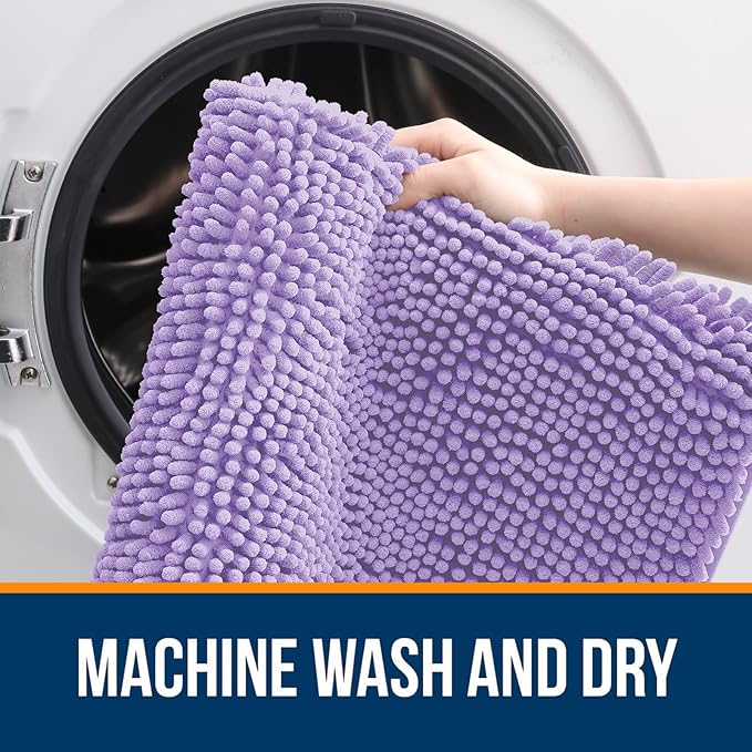OLANLY Bathroom Rugs 70x46, Extra Soft Absorbent Chenille Bath Rugs, Rubber Backing Quick Dry, Machine Washable Bath Mats for Bathroom Floor, Tub and Shower, Home Decor Accessories, Lavender