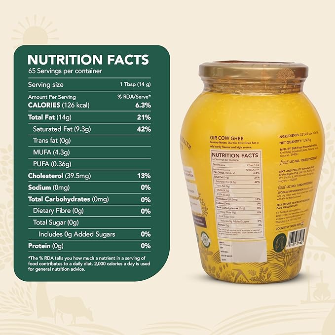 Anveshan A2 Gir Cow Ghee Clarified Butter 33 Fl. Oz/1000mL | Grass-Fed | Pasture-Raised | Gut Friendly | Keto Friendly | High Smoke Point | Sustainably Sourced | Casein Free