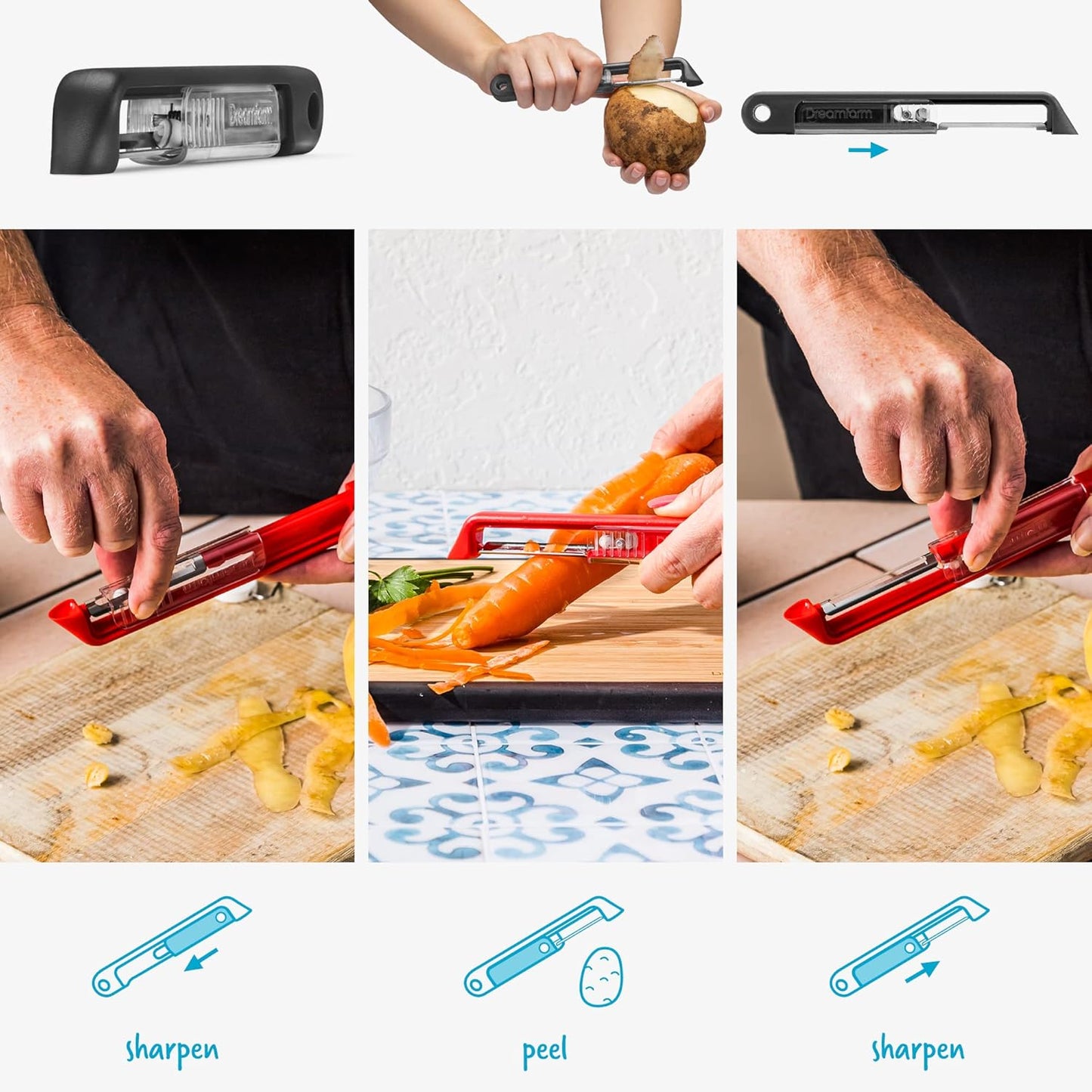 Dreamfarm Sharple Self-Sharpening Vegetable & Food Vertical Speed-Peeler - Black