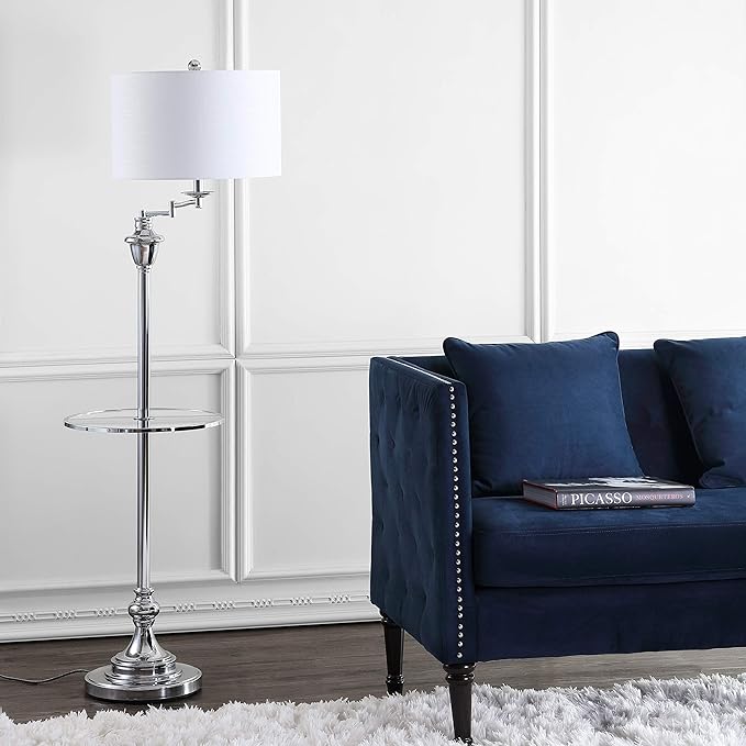 JONATHAN Y JYL3055B Cora 60" Metal/Glass LED Side Table and Floor Lamp Contemporary,Transitional for Bedrooms, Living Room, Office, Reading, Chrome