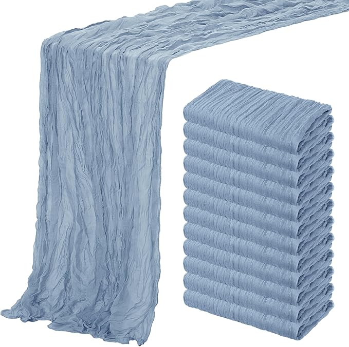 Aktor 12 Pack Dusty Blue Cheesecloth Table Runner 10Ft Gauze Table Runner Boho Semi Sheer Cheese Cloth Fabric Runners for Wedding Birthday Baby Shower Party Table Decoration（Dusty Blue）