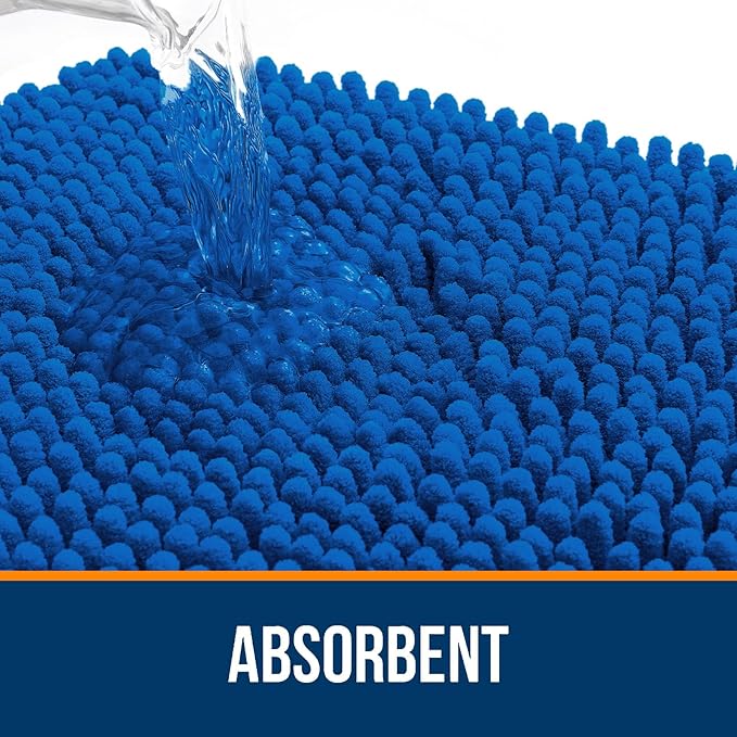 OLANLY Bathroom Rugs 24x16, Extra Soft Absorbent Chenille Bath Rugs, Rubber Backing Quick Dry, Machine Washable Bath Mats for Bathroom Floor, Tub and Shower, Home Decor Accessories, Deep Navy Blue