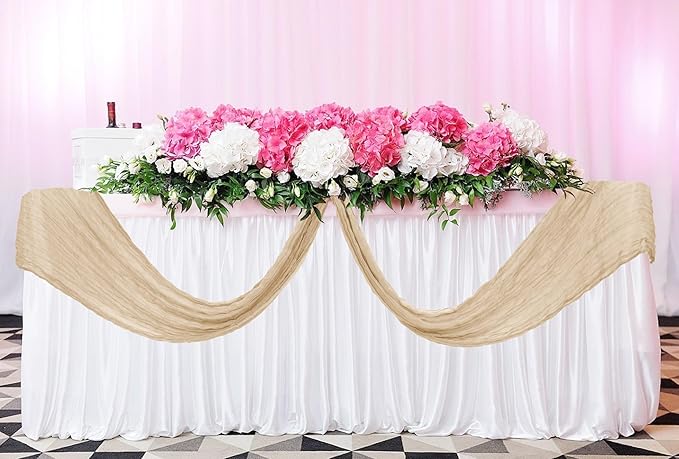12 Pack Cheesecloth Table Runner 20 x 120 inch Cheese Cloth Table Runner Bulk,Romantic Boho Sheer Gauze Fabric Table Runners for Wedding Reception,Party,Bridal Shower Table Decor(Beige)