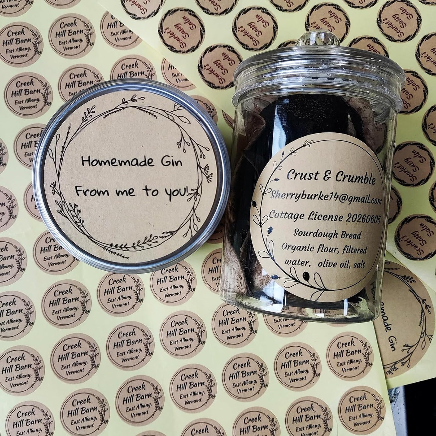 Custom Stickers Kraft Paper Labels Personalized Withe Text, Business Logo Customized Food Jars Labels Bakery Label Sticker Package Favor Canning Circle 100pcs (Style 11)