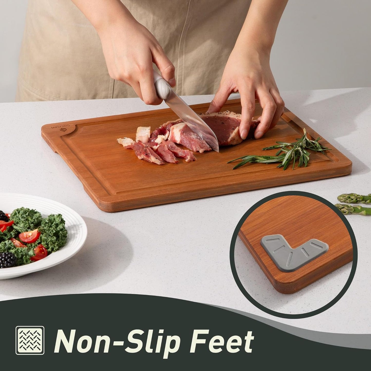 Extra Large Bamboo Cutting Board with Non Slip Feet and Over Sink Butcher Block Chopping Board Wooden Cutting Boards Solid Thick Juice Groove Big Xl XXl xlarge Kitchen Counter Organic Meat BBQ Kit