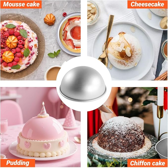 3 Pack 6 Inch Dome Cake Pan - Football Shaped, Sphere Cake Pan, Nonstick Anodized Aluminum, Baking Tools of Ball Pan for Birthday, Wedding Anniversary, Send Goods from Local